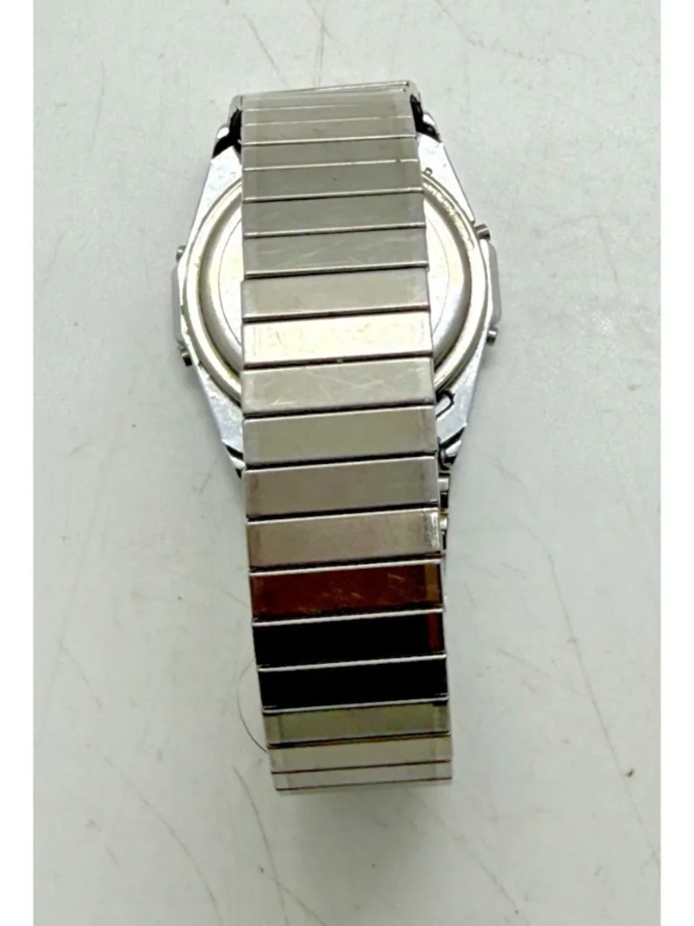 Timex Digital Quartz Lithium Silver Tone Watch Stretch Bracelet Stainless Steel